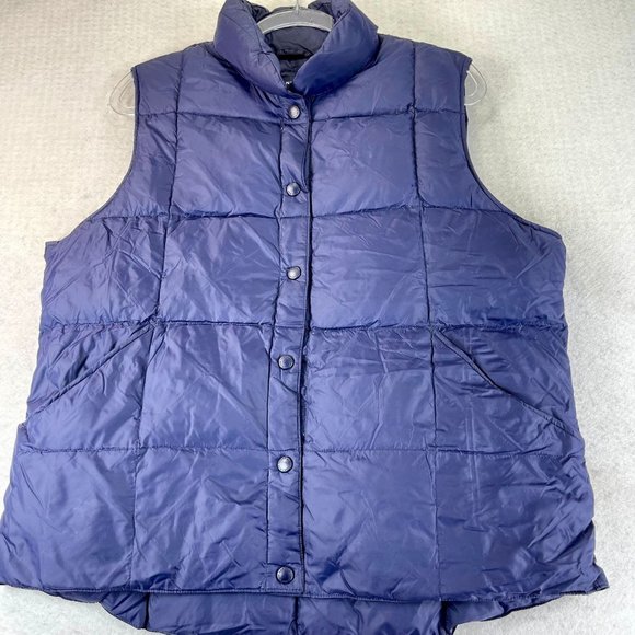 LANDS END Womens L Blue Down Puffer Quilted Button Up Collard Vest Pockets - Picture 1 of 10